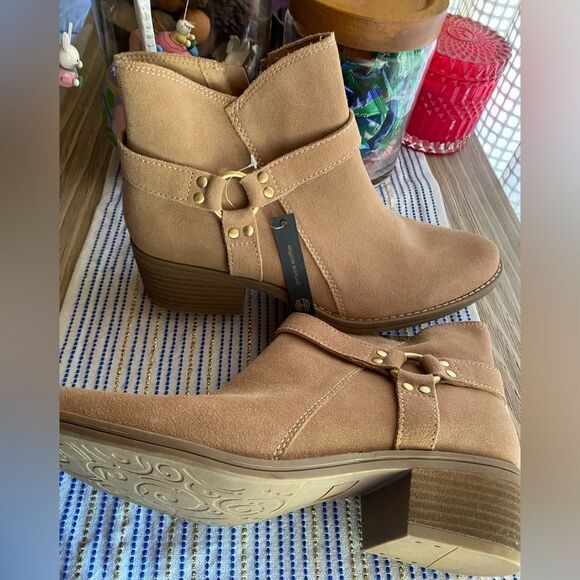 HOUSE OF HARLOW 1960 BEACHWOOD CAMEL SUEDE/LEATHER ANKLE BOOTS NEW SZ 10M - Picture 1 of 15